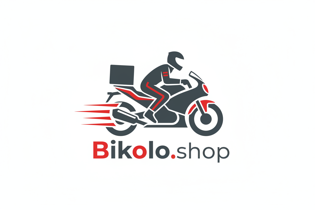 un icone de livreur a moto avec la mention Bikolo.shop